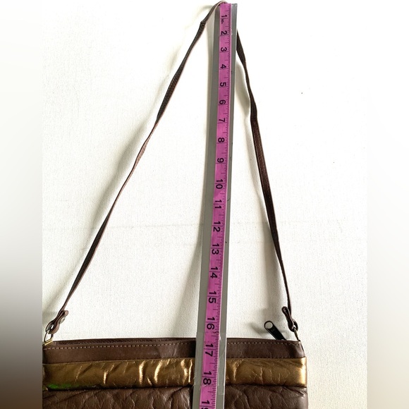 VTG 80s Leather Puffy Padded Quilted Clutch Bag Purse ~ Metallic Gold & Brown - Picture 9 of 12